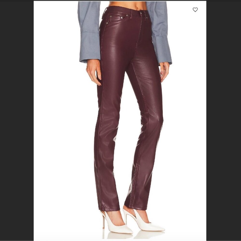AFRM Heston Faux Leather Pant, color Port Royale (Burgundy/Wine), size 27